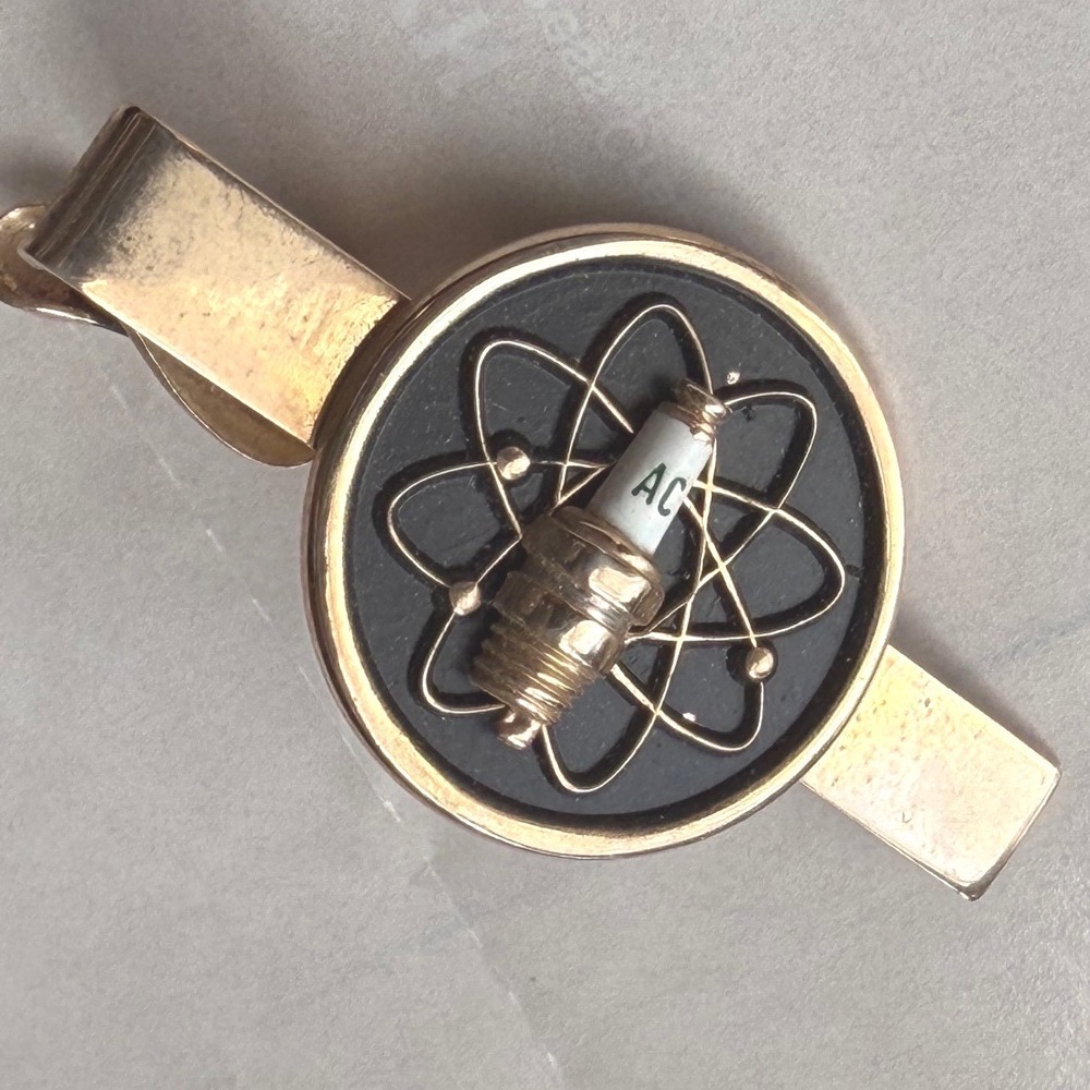Vintage AC Spark Plug Atomic Tie Clip Gold Tone Automotive MCM Tie Bar Accessory